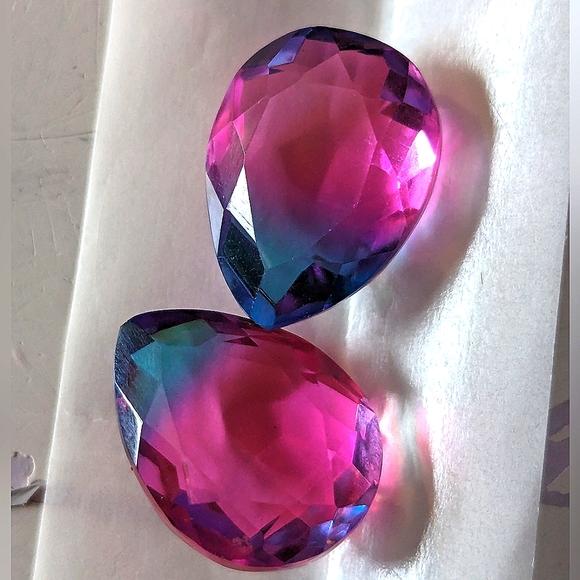 ⭐ 16.80ctw Set (2pcs) Pink / Blue Tourmaline Gemstone Doublet Pear Cut LOT F 🍉 - Picture 5 of 5